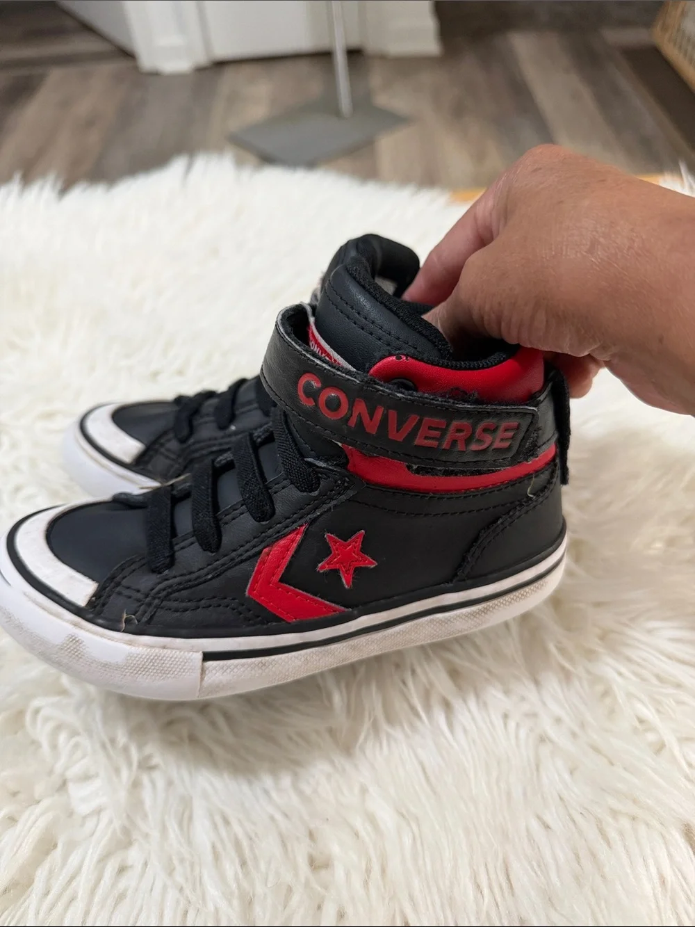 Converse Kids Black and Red High-Top Sneakers with Strap